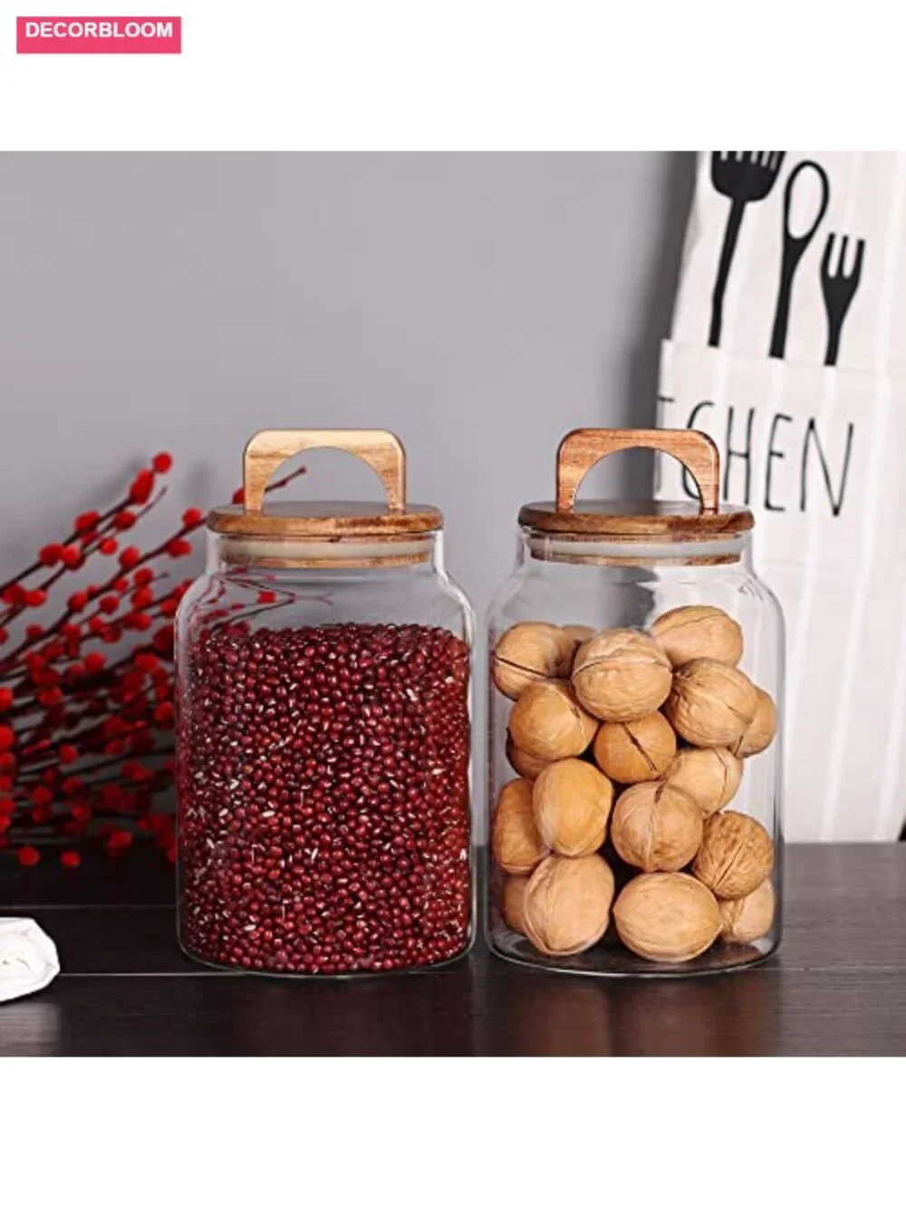 2-Piece Glass Canister Set with Airtight Acacia Lids, Tall Food Storage Jars